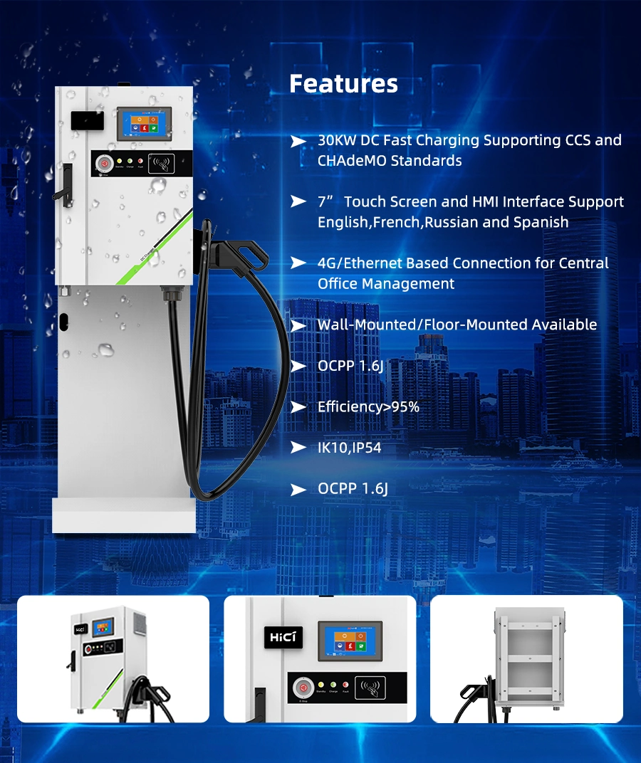 30kw CCS2 DC Wall-Mounted/Floor Mounted EV Charging Station for Home Use and Commercial Use Support Ocpp 2.0 Charger APP