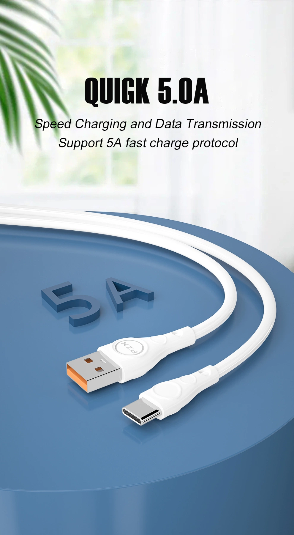 Pzx New Style Mini Packing S-03/S-05/S-06 Fast Charging Cable 5A Type C USB Cable Mobile Phone USB C Charger Data Cable for 1m