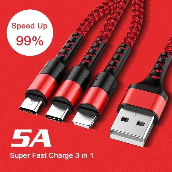 5A Quick Charge 3 in 1 Fast Charging Cable for Mobile Phone